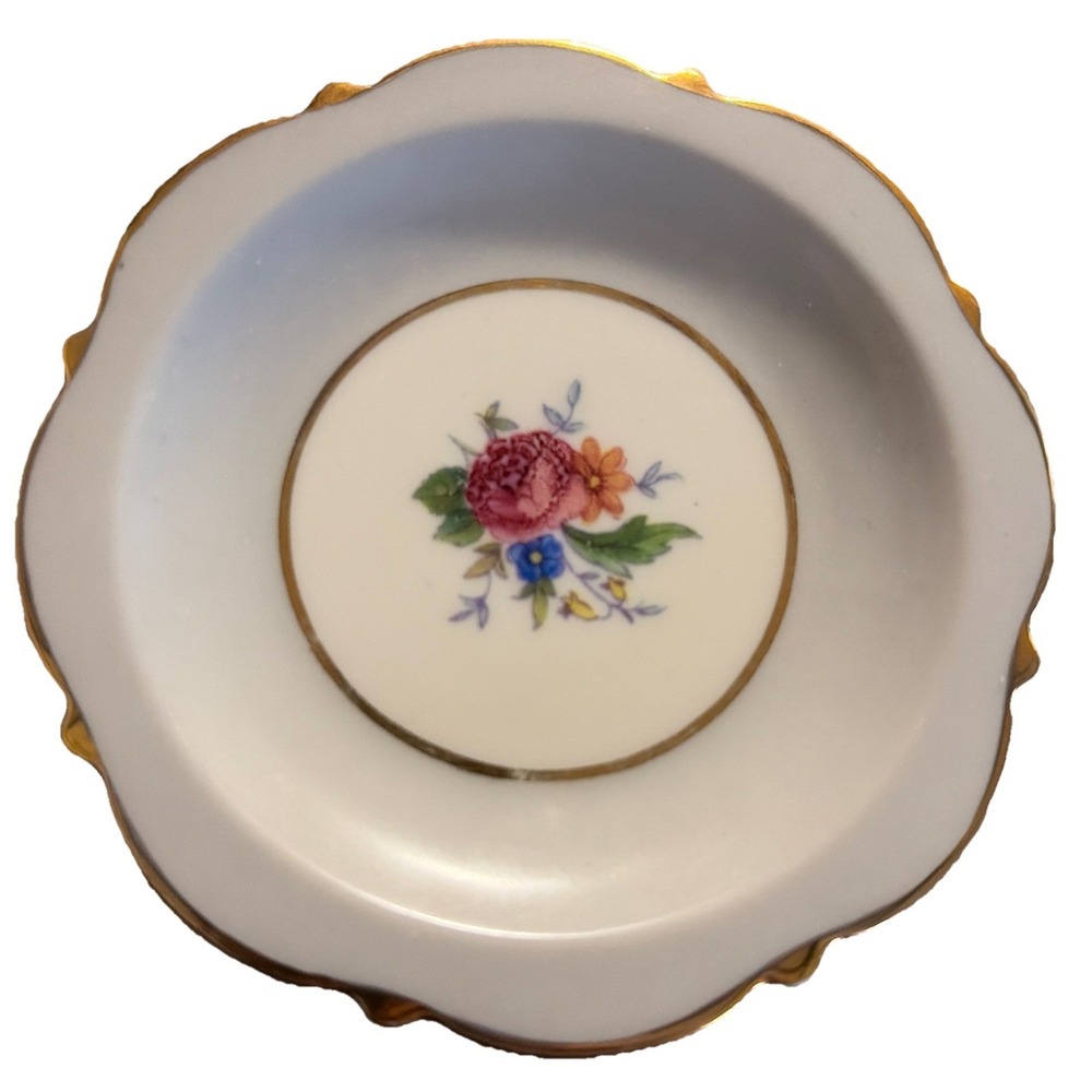3.5" Royal Bayreuth Gray Plate With Pink Rose And Gold Trim